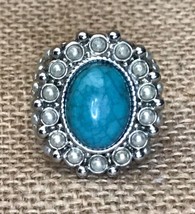Avon Faux Turquoise And Pearl Statement Ring Size 7 1/4 Ornate Boho Bold - $5.94