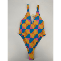 NWT Aurelle St Tropez One Piece Swimsuit Sz L Multicolor High Cut V Neck - £23.15 GBP