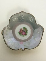 Courting Couple Gray Lusterware Demitasse Butterfly Leaf Shaped Saucer V... - $11.99