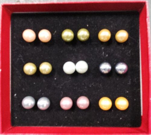 Primary image for KENNETH JAY LANE SIMULATED PEARL PASTEL 9 SETS POST EARRINGS NIB KJL