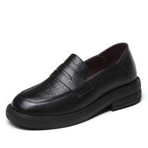 British Style Handmade Genuine Leather Flats Shoes Women Retro Pattern Slip On L - £82.55 GBP