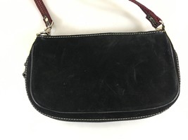 Cole Haan Black Burgundy Suede Expandable Small Handbag Purse Wristlet  - $33.81