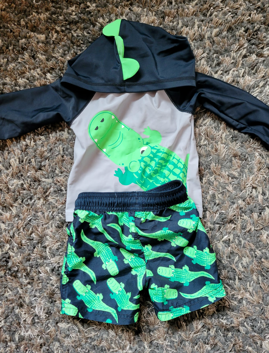 Carter&#39;s 12M Alligator Swim Suit Top &amp; Shorts Set Toddler Swimwear - £12.70 GBP