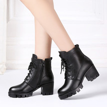 Fashion Black Winter Snow Boots Women Platform High Heels Genuine Cow Leather Th - £75.77 GBP