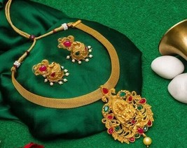 Temple Design Jewelry Set Kundan Necklace Earrings South Women Bridal Sets - $23.16