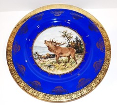 Gorgeous Vintage St Bavaria Germany ELK/MOOSE Blue Gold 10&quot; Plate ~Beehive Mark~ - £45.25 GBP
