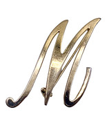 Vintage Gold Tone Letter Initial &quot;M&quot; Or &quot;W&quot; Script Monogram Brooch Pin - £9.31 GBP