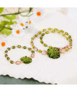 Handmade Czech Crystal Beads Bracelet - Green Tulip Flowers - £70.78 GBP