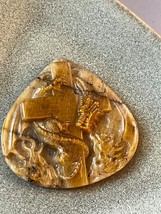 Exquisitely Carved Mustard w Dark Brown Veins Stone CROSS w Dragon Wrapped Aroun - £37.50 GBP