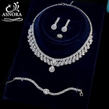 4 Pcs Luxury Silver Jewelry Set Women Africa CZ Wedding Cubic Zircon Dubai Brida - £44.13 GBP
