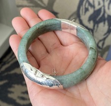 6.9 &quot; 925 Silver Handmade Genuine Burmese Jade Women Bangle Bracelet US ... - $58.41