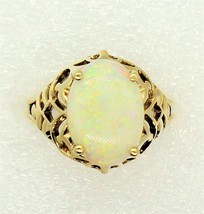 White Opal Solitaire Ring REAL Solid 14k Yellow Gold 5.4 g Size 6.5 - £728.13 GBP