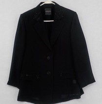 Woman Sense Black Dress Suit Jacket Sequined Lapel Long Sleeves Faux Pockets - $14.99