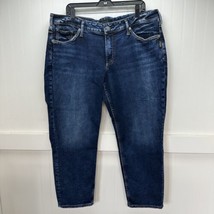 Silver Jeans Womens 16 Boyfriend Denim Blue Dark Wash Distress Thick Stitch EUC - £31.31 GBP