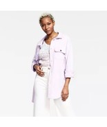 XL BLACK TAPE Fuzzy Elbow Patch Shacket Shirt Jacket Soft Lilac $99.00 B... - $761.39 MXN
