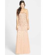 Adrianna Papell Strapless Beaded Mesh Gown Sz 14 Nude Pink - $92.86