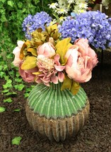 Ceramic Southwestern Contemporary Golden Barrel Cactus Floral Vase Decor 7&quot;H - £21.10 GBP