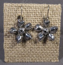 Vintage Mexican Silver Flower Earrings 1950s 925 Levers Added 1.25&quot; Long - £27.55 GBP