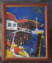 Mid Century Modernist Acrylic Painting Rickety Wharf by Paul W. Holtz C1977 - £199.37 GBP