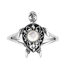 Mandala Ocean&#39;s Spirit Turtle White Mother of Pearl Inlay Sterling Silver Ring-9 - £10.89 GBP