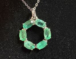 natural emerald silver 925 pendant circle pendant - $147.31