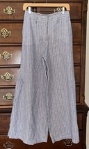 Elevenses Pants Women 2 Blue White Stripe 100% Linen Wide Leg Slit Anthr... - £21.91 GBP