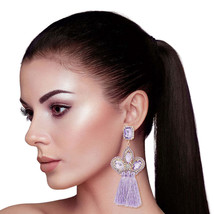 Lavender Triple Tassel Stone Earrings - $39.49