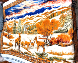 Vtg 60&#39;s/70&#39;s Velour Tapestry Deer Fall Scene Wall Hanging 71&quot; x 48&quot; Man... - £152.73 GBP