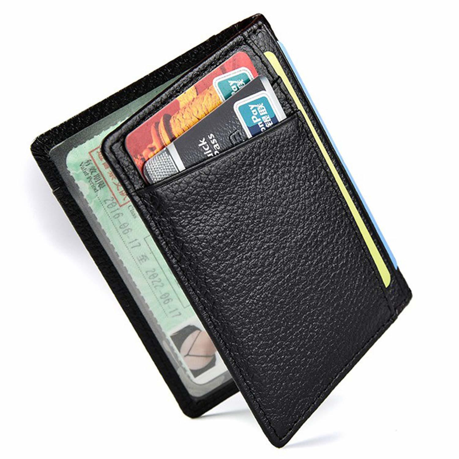 Front Pocket Minimalist Leather Slim Wallet, Bifold Credit Card Holder With ID W