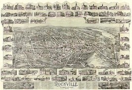 Rockville, Connecticut - 1895 - Aerial Bird&#39;s Eye View Map Poster - £7.50 GBP+