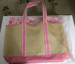 Estee Lauder Woven Fabric Tote Beach Bag Purse Pink Tan Summer New In Bo... - $14.85