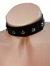Leather Collar Spiked Studded Snap Closure Choker Adjustable 1&quot; Wide L9173 - $17.81