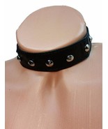 Leather Collar Spiked Studded Snap Closure Choker Adjustable 1&quot; Wide L9173 - £14.00 GBP