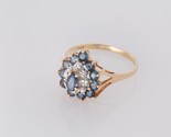 14K Gold London Blue Topaz &amp; Natural Diamond  Cocktail  Cluster Ring Siz... - £161.86 GBP