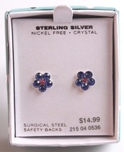 Girls Sterling Silver 925 9mm Purple Pink Crystal Flower Post Stud Earrings NIB - £5.91 GBP
