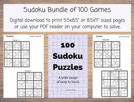 100 Printable Sudoku Puzzles from Easy to Hard with Answer Key, Instant ... - £0.79 GBP