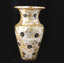 12&#39;&#39; Marble Abalone Stone Decoration Vase Pietradura Inlay Easter Day Gift H3753 - £372.50 GBP