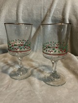 2 Libbey&#39;s Arby&#39;s 1987 Christmas Collection Holly Berry 6-1/2&quot; Wine Glass/Goblet - $12.79