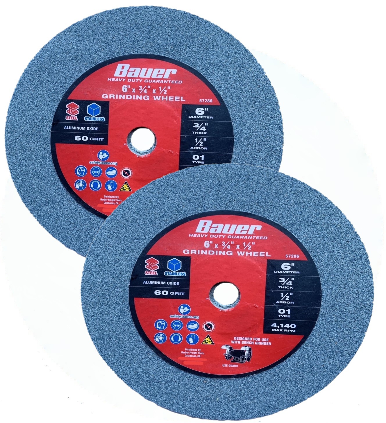Bauer 6" Bench Grinding Wheels 15060 60 Grit- 6 Inch X 3/4 Inch X 1/2 Inch-(2 ea - $35.00
