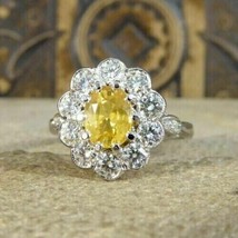 2Ct Oval Cut CZ Yellow Diamond Halo Engagement Ring 14K White Gold Finish - £85.45 GBP