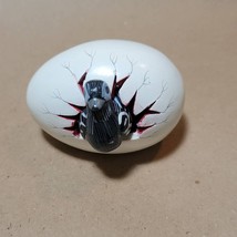 Hatched Egg Pottery Bird Emu Black Red Mexico Hand Painted Clay Signed 134 - $14.83