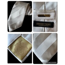 Donald J Trump Signature Collection Necktie Cream Striped Handmade 100% Silk - £17.31 GBP