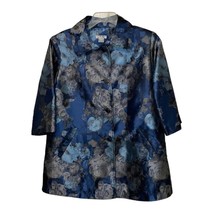 Grace Chuang Blue Floral Cocktail Duster Jacket Womens Medium Silver Gra... - $48.00