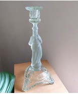 Antique Val Saint Lambert Jesus Candlestick – Frosted &amp; Clear Crystal Glass - $46.40