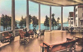 Sagamore Hotel Veranda People Lake George New York handcolored postcard - £5.92 GBP