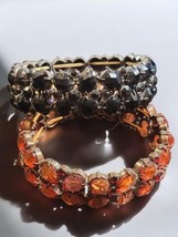 Vintage Stretch Statement Bracelets Set Black &amp; Amber Gothic Costume Jewelry - £46.10 GBP