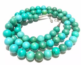 Native American Green Turquoise Sterling Silver Bead Vintage Navajo Necklace - £694.87 GBP