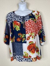 Valerie Stevens Womens Plus Size 1X Boho Floral Lace Trim Blouse 3/4 Sleeve - £11.13 GBP