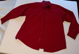 Men&#39;s George Dress Shirt Wrinkle Free Pinpoint Oxford Dark Brick Red 17 34 / 35 - £21.85 GBP