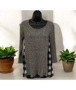 Moa Moa light Gray sweater Black White Buffalo plaid chiffon sides Tunic... - $20.55 CAD